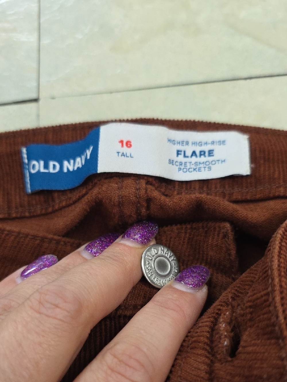 Old Navy Brown Corduroy High Rise Flare Pants 16 Tall - Picture 5 of 6